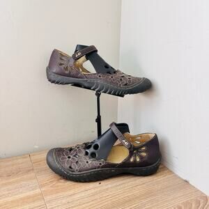 J-41 "Lotus" floral Mary Jane flats Brown Leather Women’s Size 10